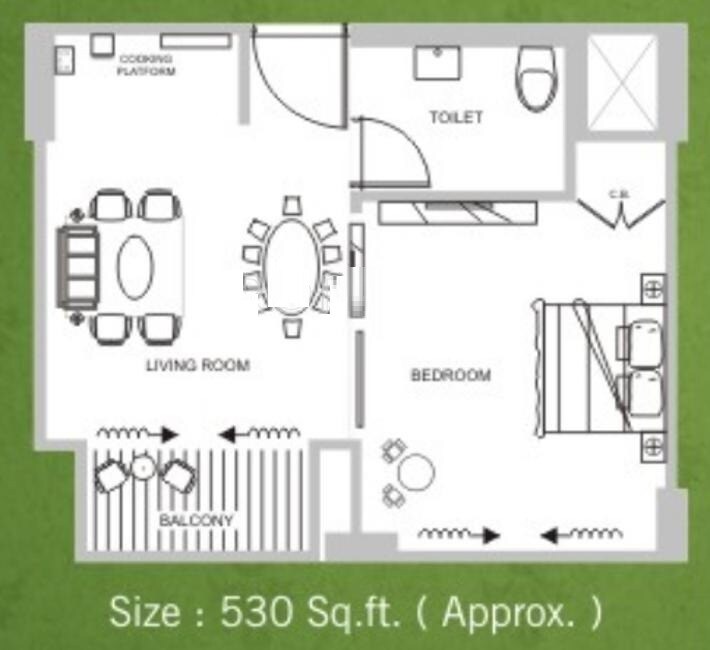 Floor plan of 1 BHK 530 Sq. Ft. Apartment in Vardhman Metropolis, Greater Noida