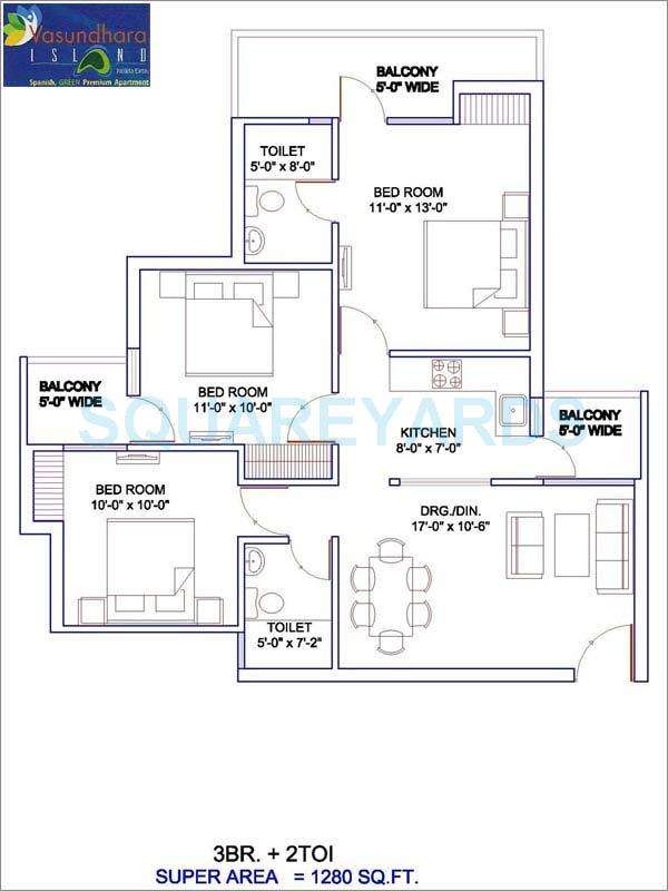 vasundhara island apartment 3bhk 1280sqft 1