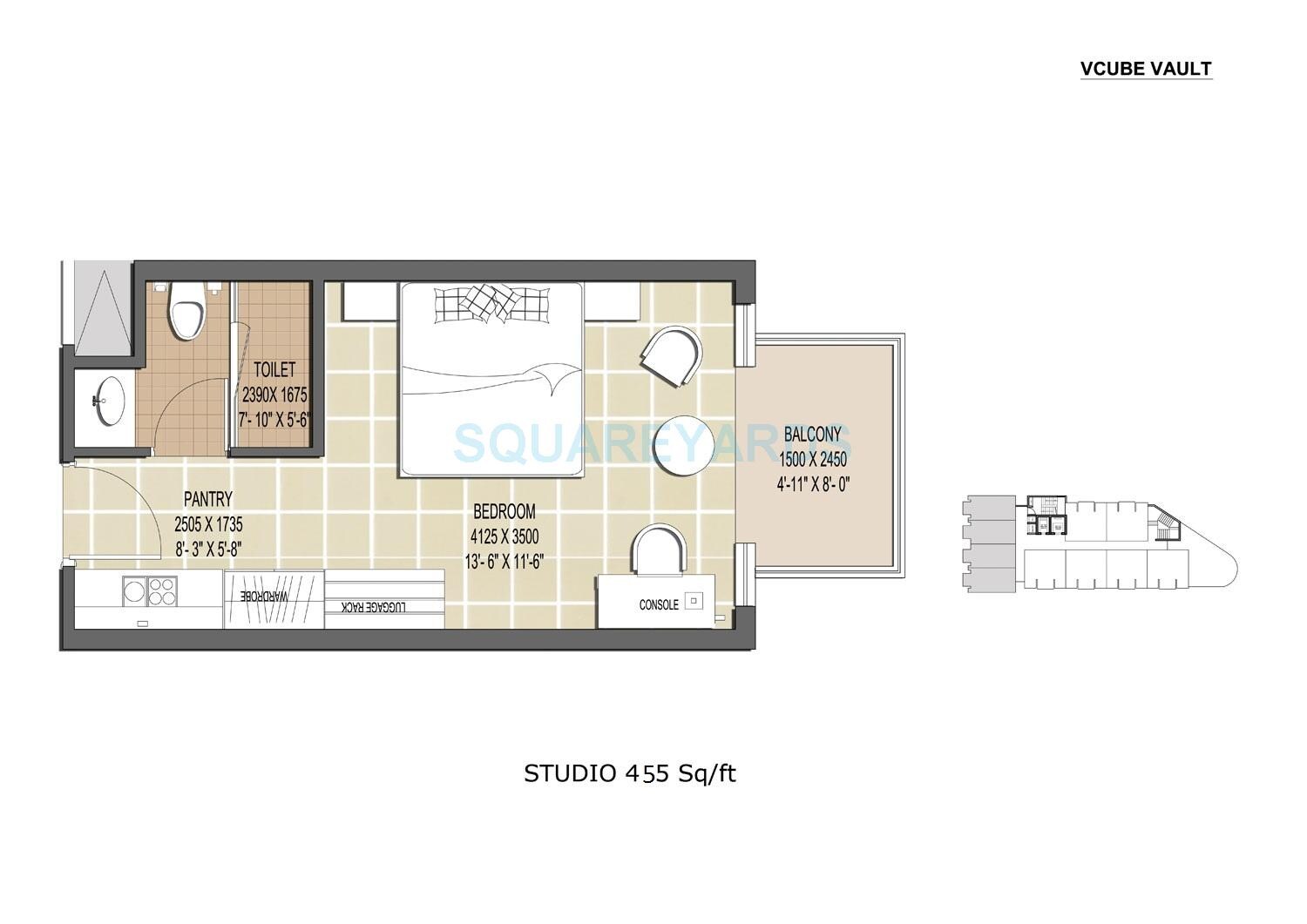 Floor plan of 1 BHK 455 Sq. Ft. Studio in Divyam V-Cube Vault, Greater Noida
