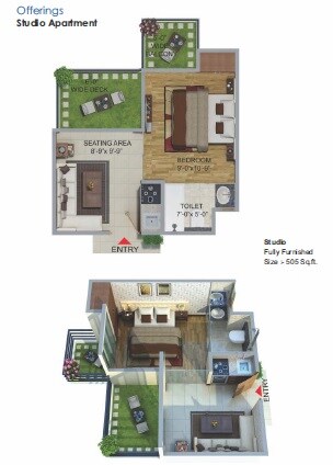 Floor plan of 505 Sq. Ft. Studio in VHR Winsten Park, Greater Noida
