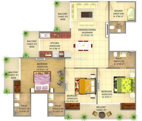Floor plan of 3 BHK 1720 Sq. Ft. Apartment in Victoryone Central, Greater Noida