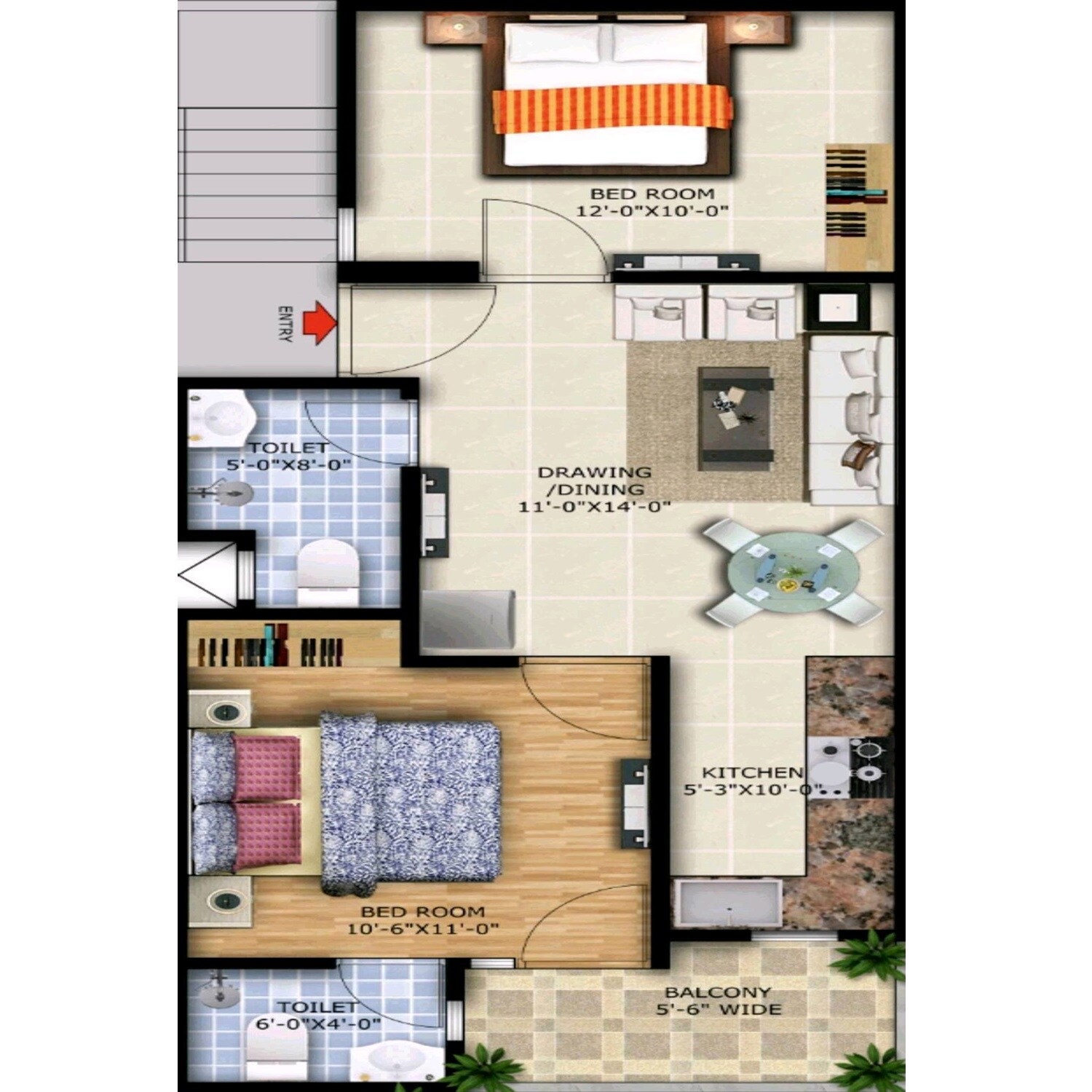 Floor plan of 2 BHK 950 Sq. Ft. Villa in Vihaan Floors, Greater Noida