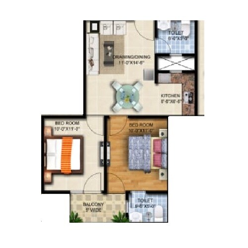 Floor plan of 2 BHK 1100 Sq. Ft. Apartment in Vihaan Garden City, Greater Noida