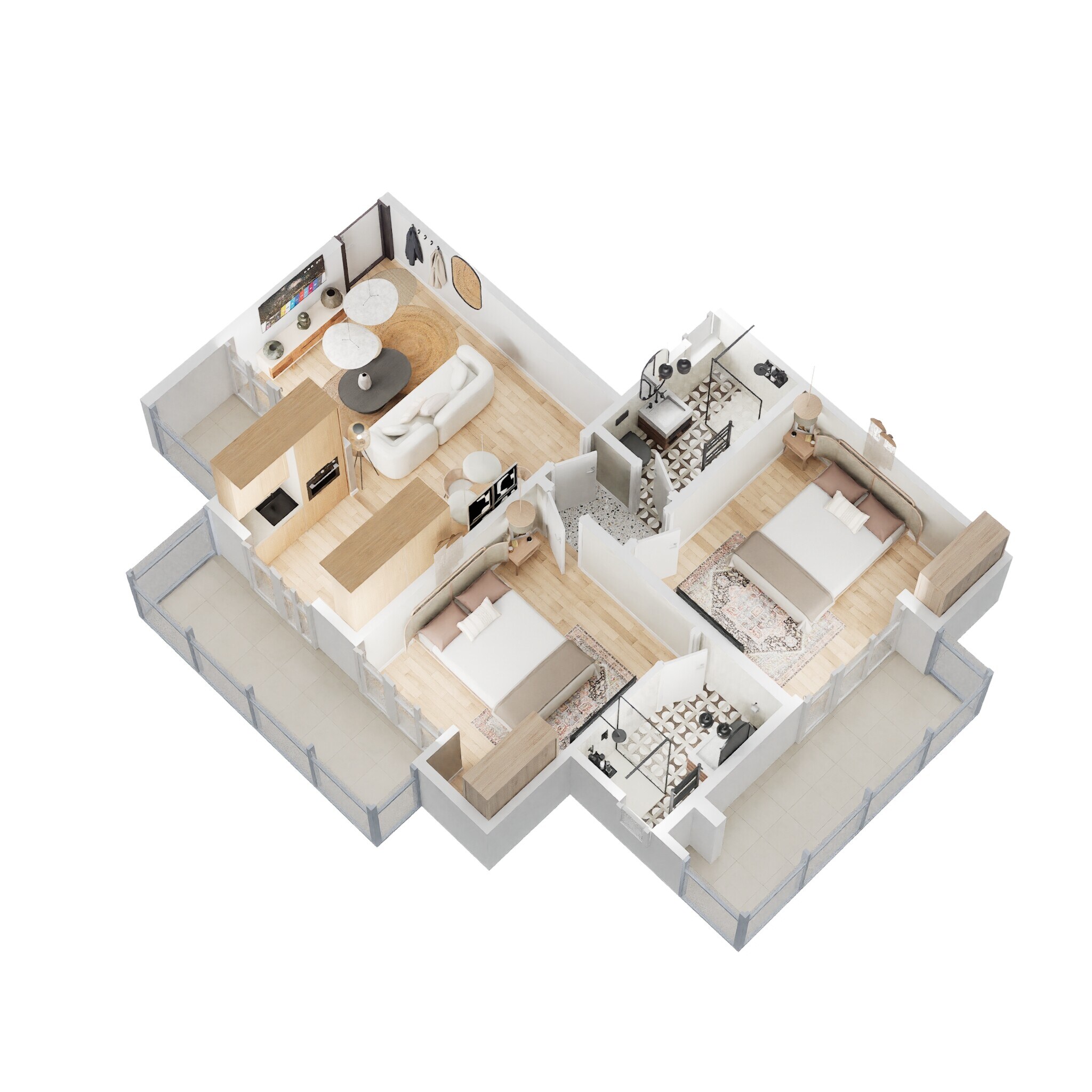 Floor plan of 2 BHK 1075 Sq. Ft. Apartment in Vihaan Greens, Greater Noida