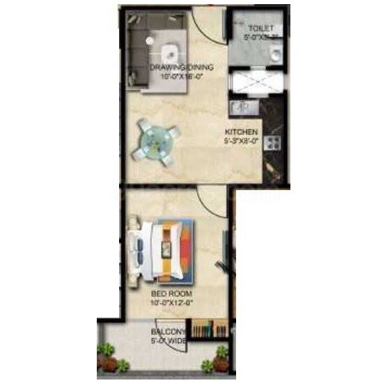 Floor plan of 1 BHK 550 Sq. Ft. Apartment in Vihaan Heritage, Greater Noida