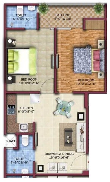 Floor plan of 2 BHK 910 Sq. Ft. Apartment in Vihaan Heritage, Greater Noida