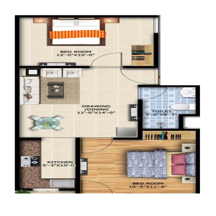 Floor plan of 2 BHK 975 Sq. Ft. Apartment in Vihaan Vista, Greater Noida