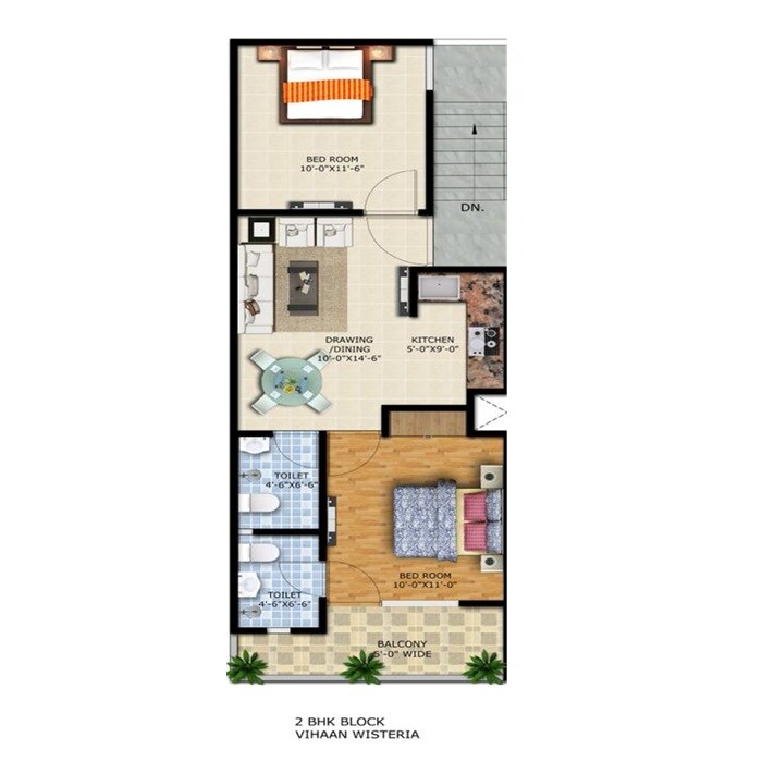 Floor plan of 2 BHK 945 Sq. Ft. Apartment in Vihaan Wisteria, Greater Noida