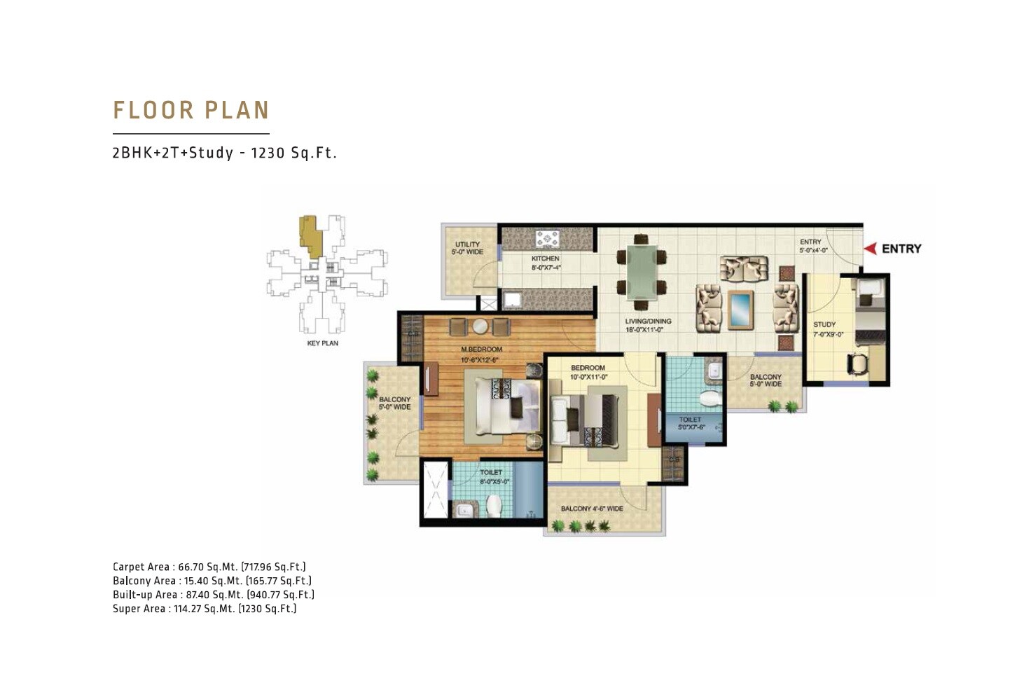 Floor plan of 2 BHK 1230 Sq. Ft. Apartment in VVIP Homes, Greater Noida