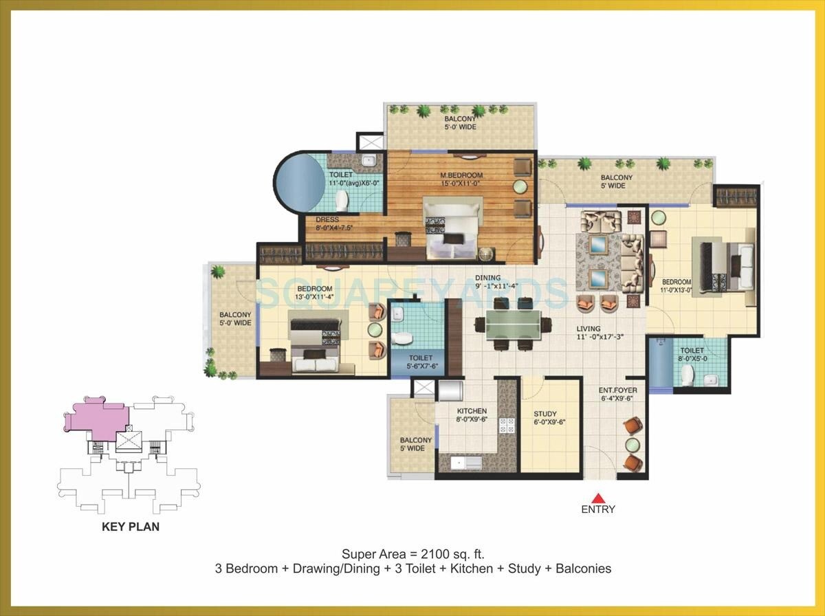 3 BHK 2100 Sq. Ft. Apartment