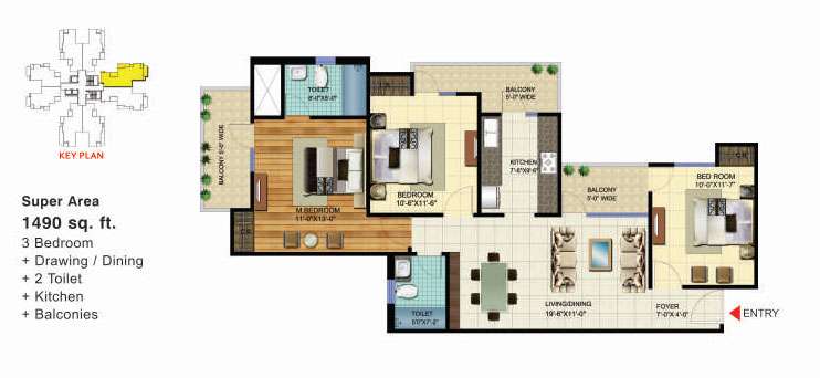 vvip homes meridian tower apartment 3bhk 1490sqft 1