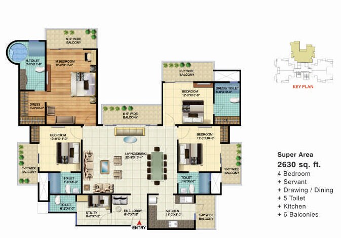 Floor plan of 4 BHK 2630 Sq. Ft. Apartment in VVIP Homes Meridian Tower, Greater Noida