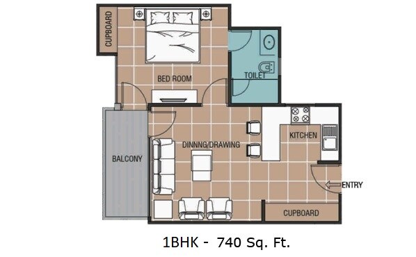 1 BHK 740 Sq. Ft. Apartment