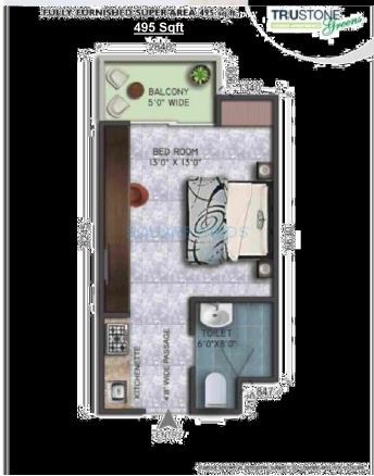 Floor plan of 1 BHK Apartment - 495 sq. ft. in Wegmans Trustone Greens, Greater Noida