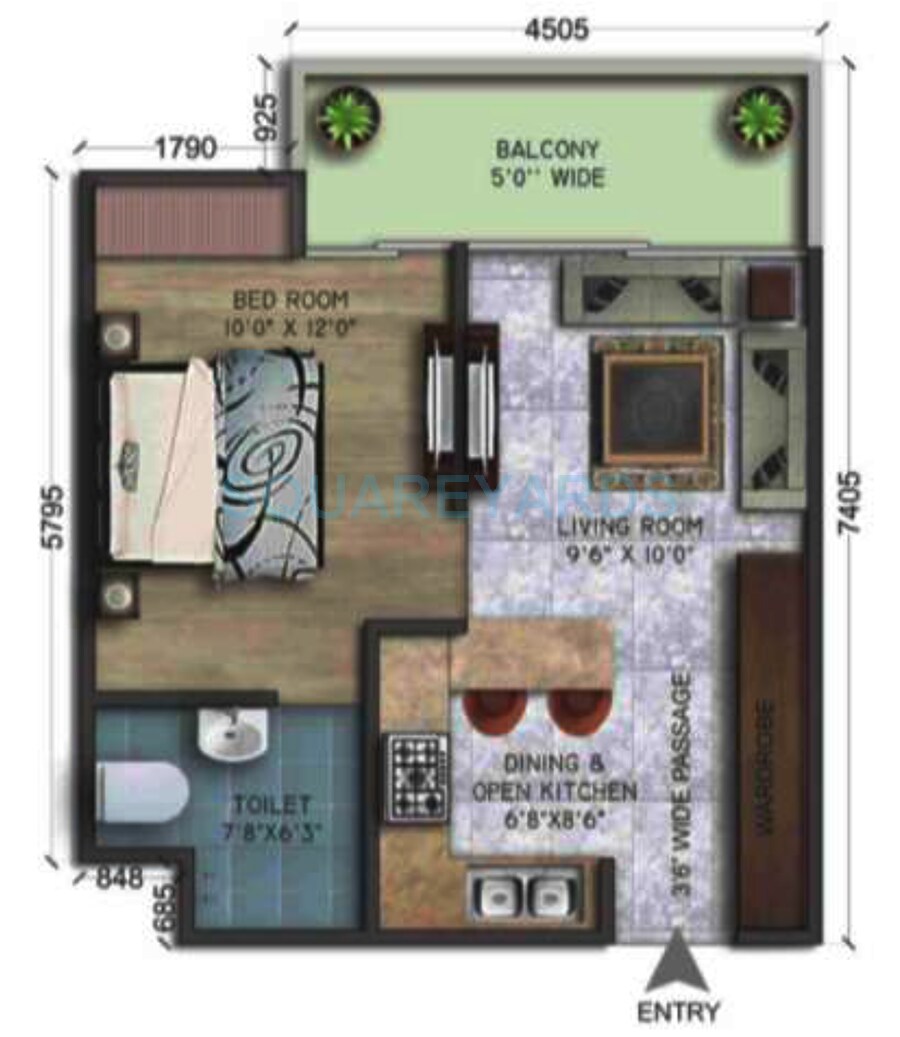 Floor plan of 1 BHK Apartment - 670 sq. ft. in Wegmans Trustone Greens, Greater Noida