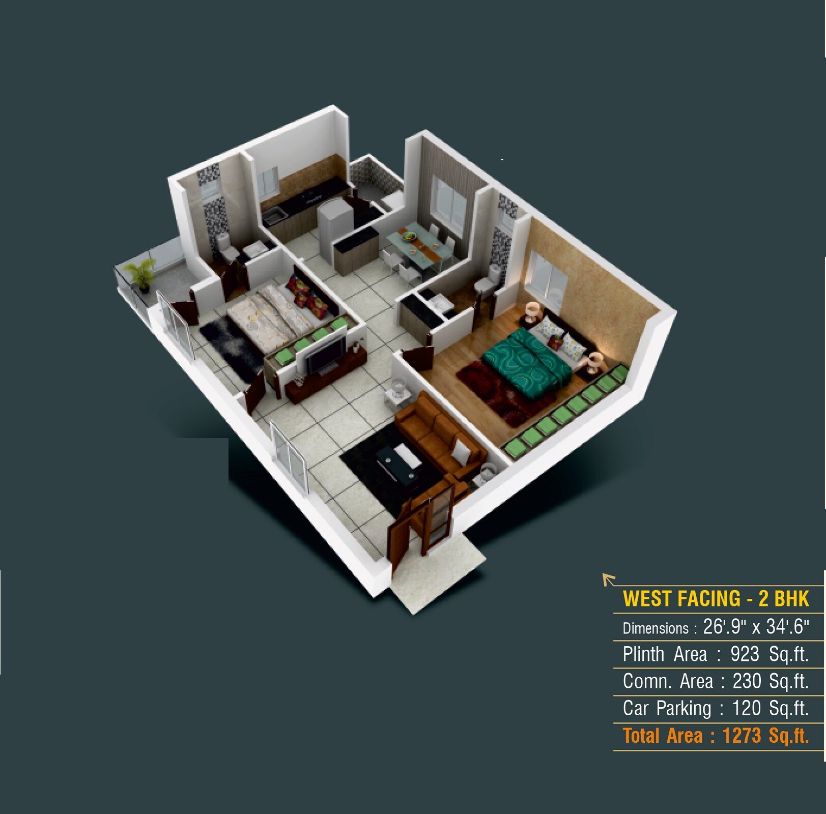 2 BHK 1273 Sq. Ft. Apartment