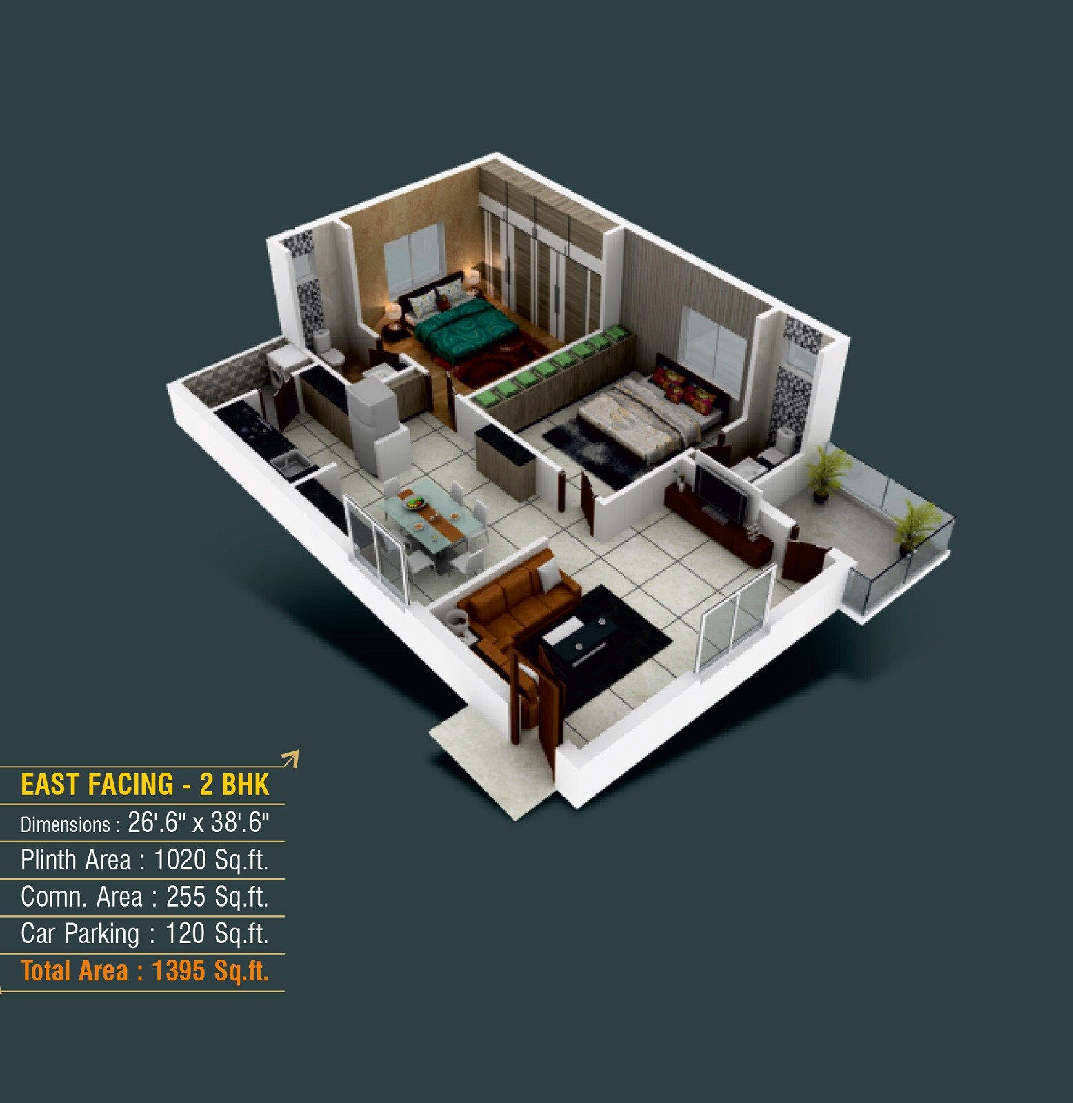 2 BHK 1395 Sq. Ft. Apartment