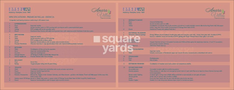 Ansal Esencia - Amara Villas Specification