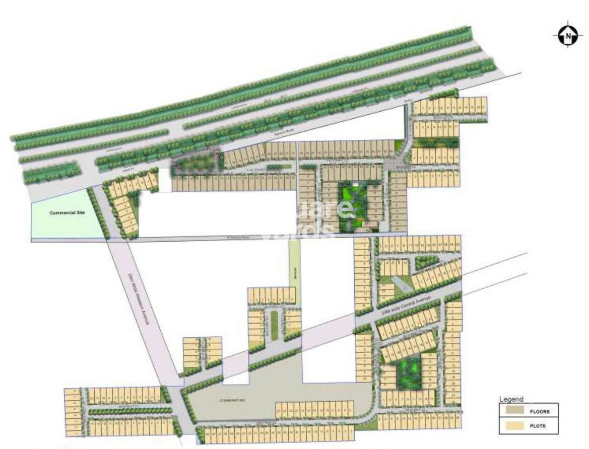 DLF-Gardencity-Enclave_an aerial view of a street with a bunch of street signs