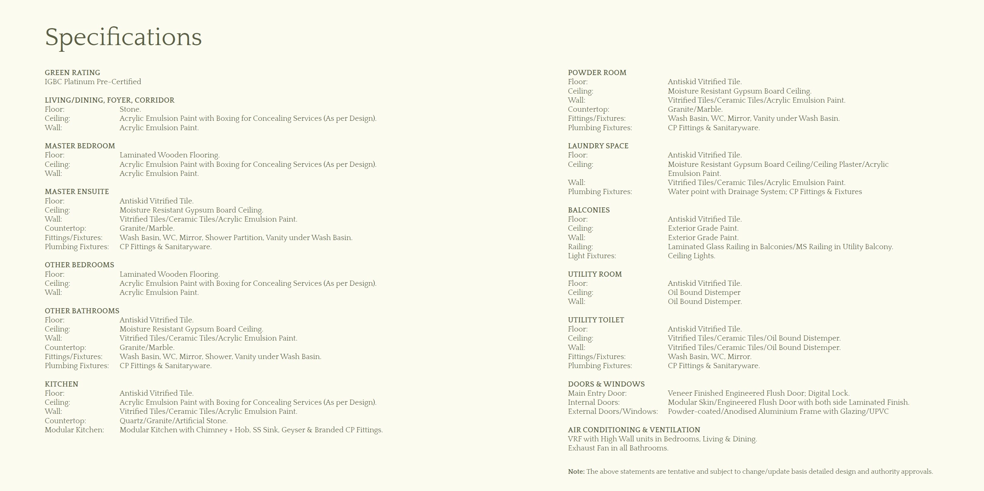 Emaar Serenity Hills Specification