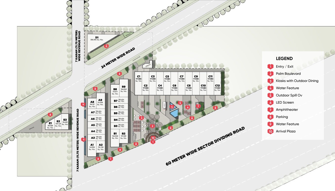 GLS-Courtyard_an aerial view of a building with a train on top of it