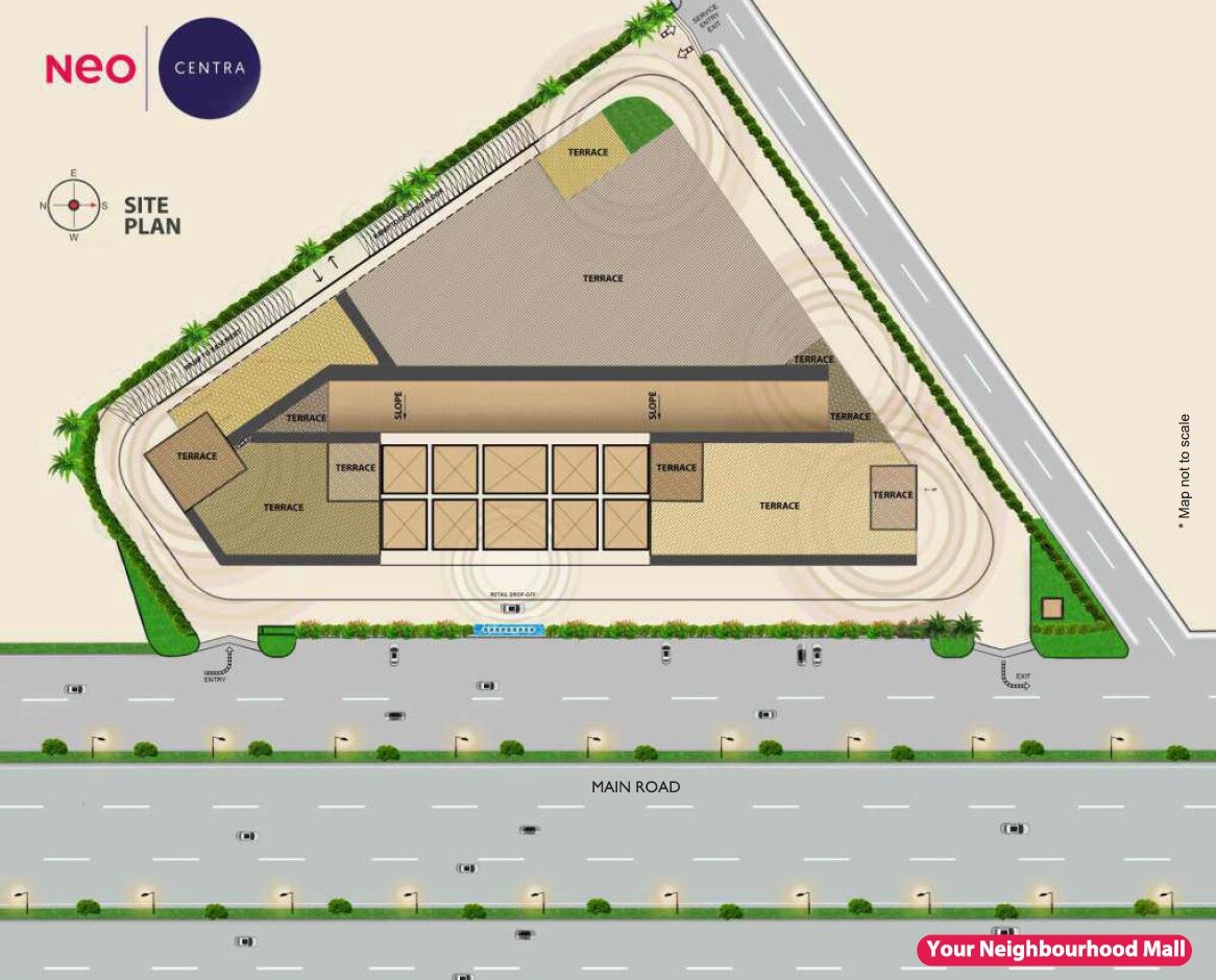 Neo-Centra_an aerial view of a building with a train on it