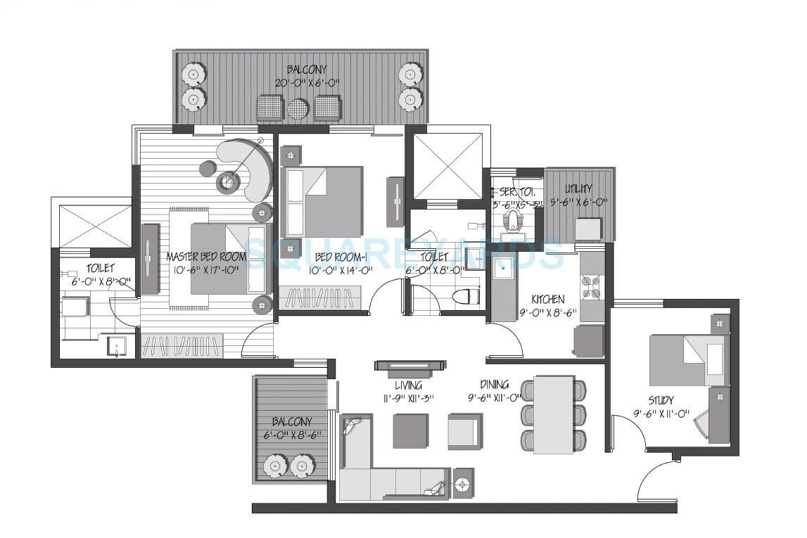 Floor plan of 2 BHK 1660 Sq. Ft. Apartment in 3C Orris Greenopolis, Gurgaon
