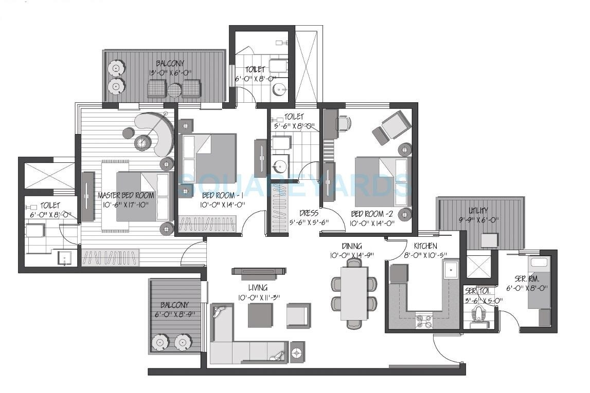 Floor plan of 3 BHK 1910 Sq. Ft. Apartment in 3C Orris Greenopolis, Gurgaon