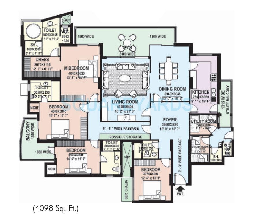 Floor plan of 4 BHK 4098 Sq. Ft. Apartment in DLF The Belaire, Gurgaon