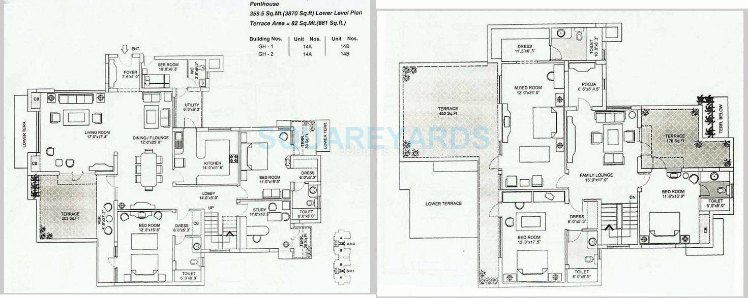 Floor plan of 5 BHK 3870 Sq. Ft. Penthouse in Orchid Gardens, Gurgaon