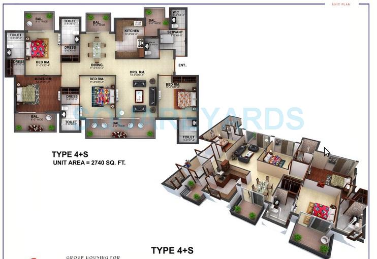 Floor plan of 4 BHK 2740 Sq. Ft. Apartment in Aakriti Vastus, Gurgaon