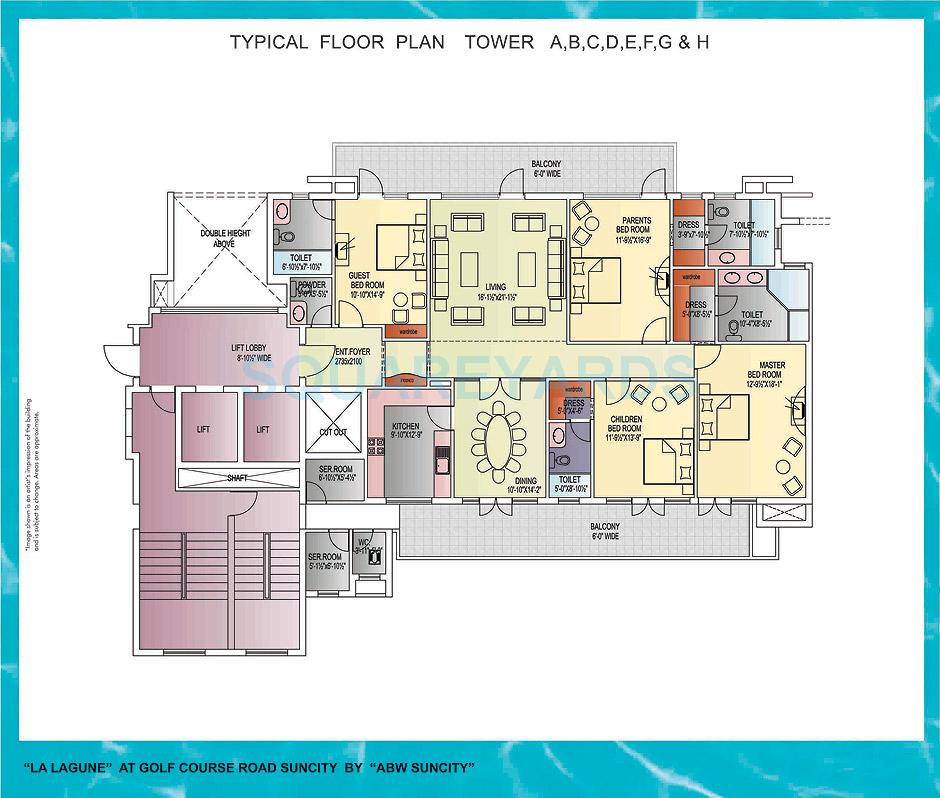 Floor plan of 4 BHK 3160 Sq. Ft. Apartment in ABW La LAGUNE, Gurgaon