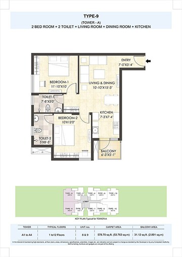  2 BHK Apartment at Adani Aangan, Sector 89a – for Rent