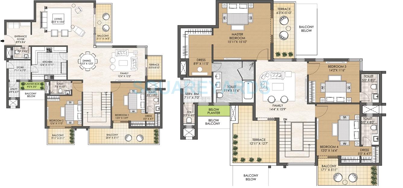 Floor plan of 5 BHK 5790 Sq. Ft. Penthouse in Adani M2K Oyster Grande, Gurgaon