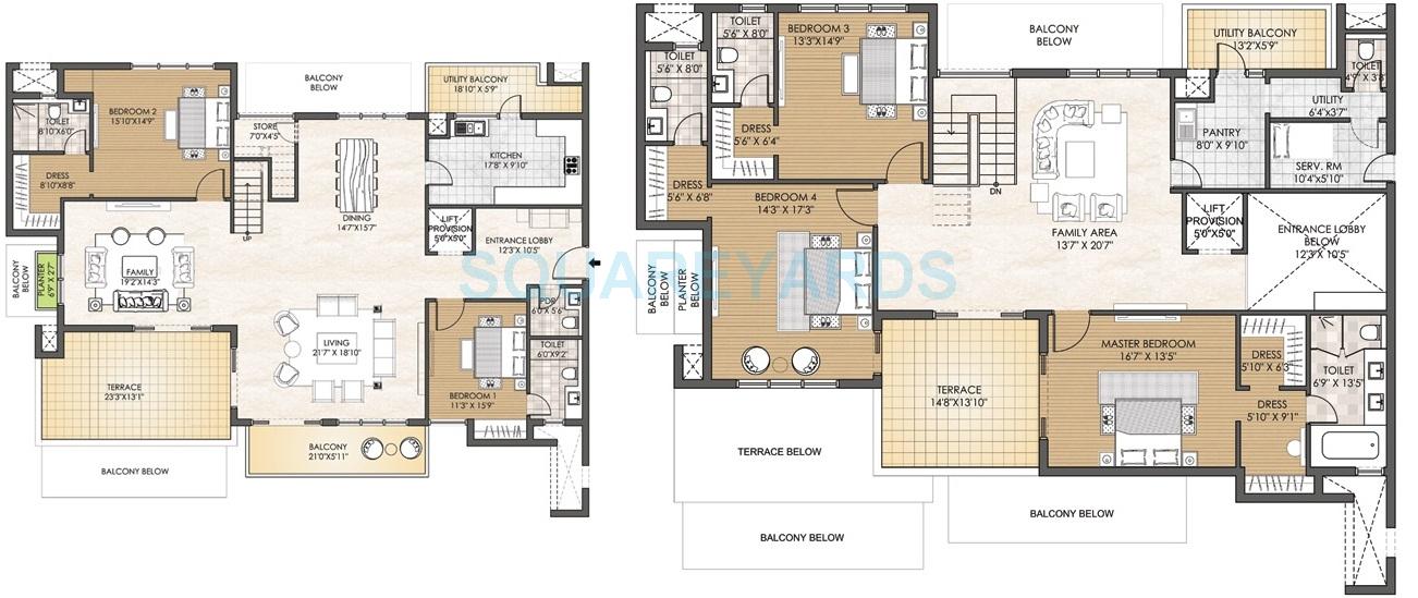 Floor plan of 5 BHK 7283 Sq. Ft. Penthouse in Adani M2K Oyster Grande, Gurgaon