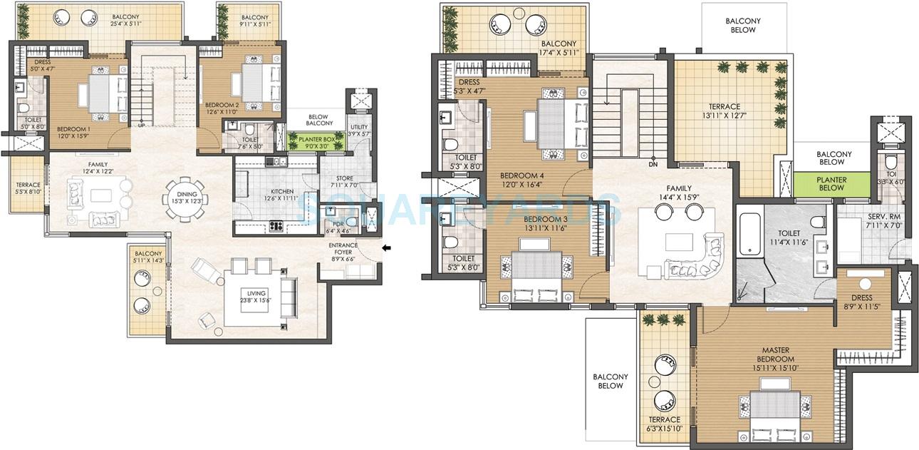 Floor plan of 5 BHK 5826 Sq. Ft. Penthouse in Adani M2K Oyster Grande, Gurgaon