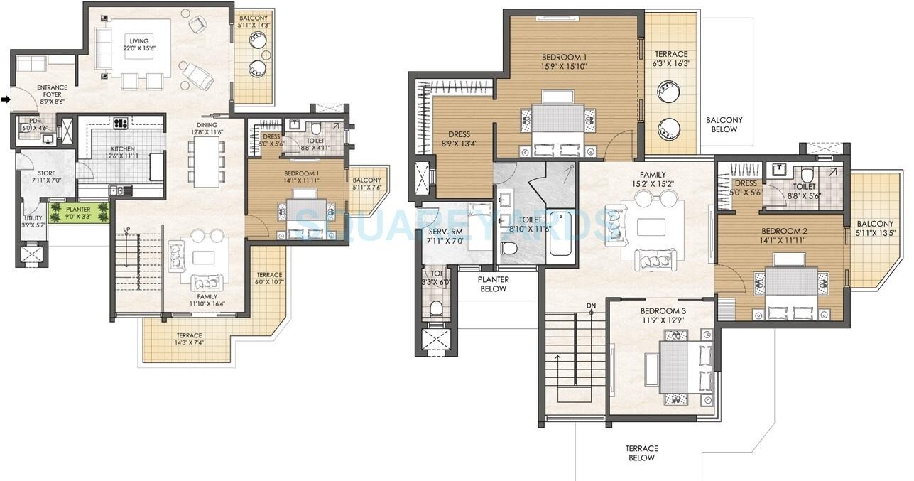 Floor plan of 4 BHK 4750 Sq. Ft. Penthouse in Adani Oyster Grande Phase 2, Gurgaon