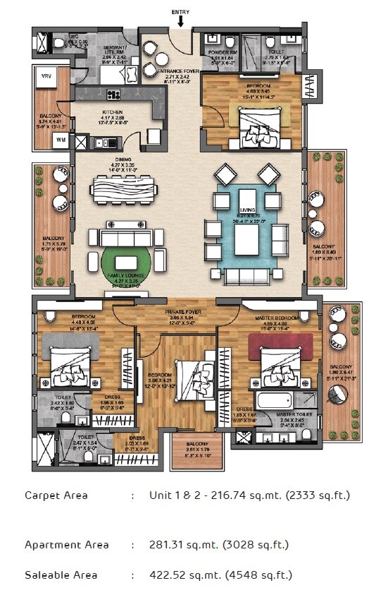 Floor plan of 4 BHK 4548 Sq. Ft. Apartment in Adani Oyster Platinum Tower, Gurgaon