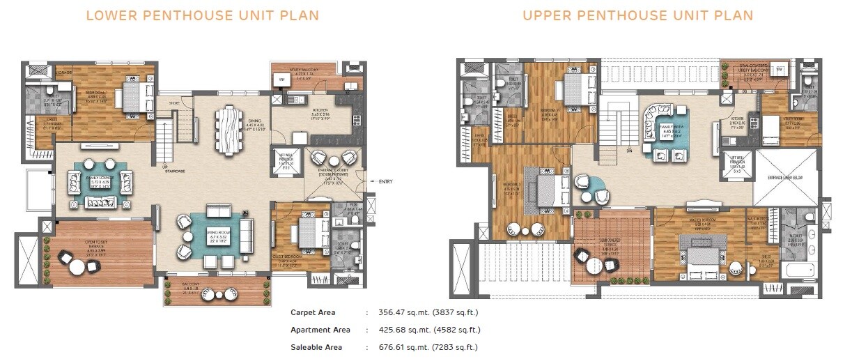Floor plan of 5 BHK 7283 Sq. Ft. Penthouse in Adani Oyster Platinum Tower, Gurgaon