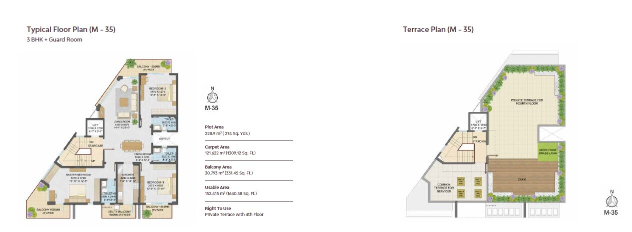 Floor plan of 3 BHK 1640 Sq. Ft. Ind Floor in Adani Samsara Arya, Gurgaon