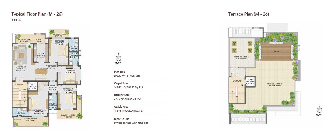 Floor plan of 4 BHK 2010 Sq. Ft. Ind Floor in Adani Samsara Arya, Gurgaon
