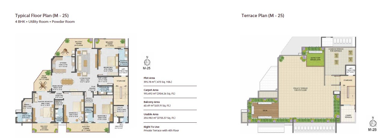 Floor plan of 4 BHK 2755 Sq. Ft. Ind Floor in Adani Samsara Arya, Gurgaon