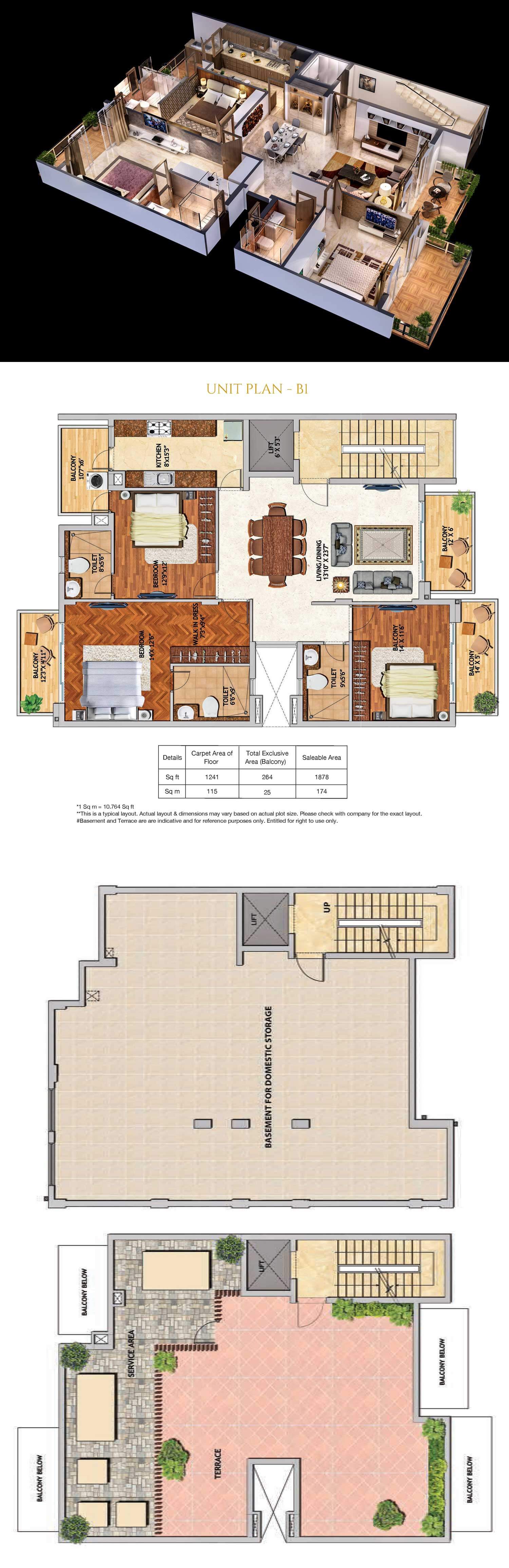 Floor plan of 3 BHK 1878 Sq. Ft. Villa in Adani Samsara, Gurgaon