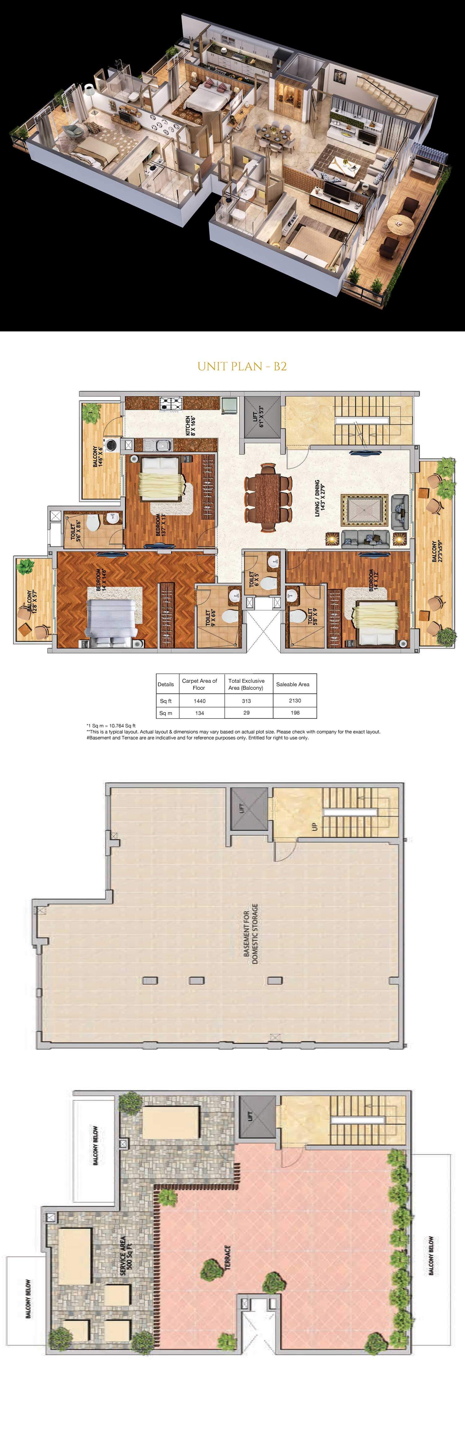 Floor plan of 3 BHK 2130 Sq. Ft. Villa in Adani Samsara, Gurgaon