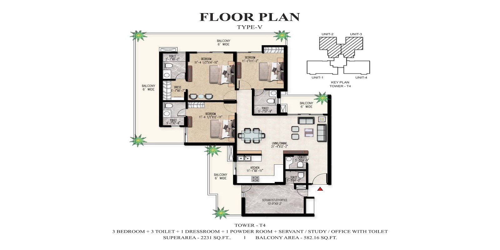 Floor plan of 3 BHK 2231 Sq. Ft. Apartment in Adore The Select Premia, Gurgaon