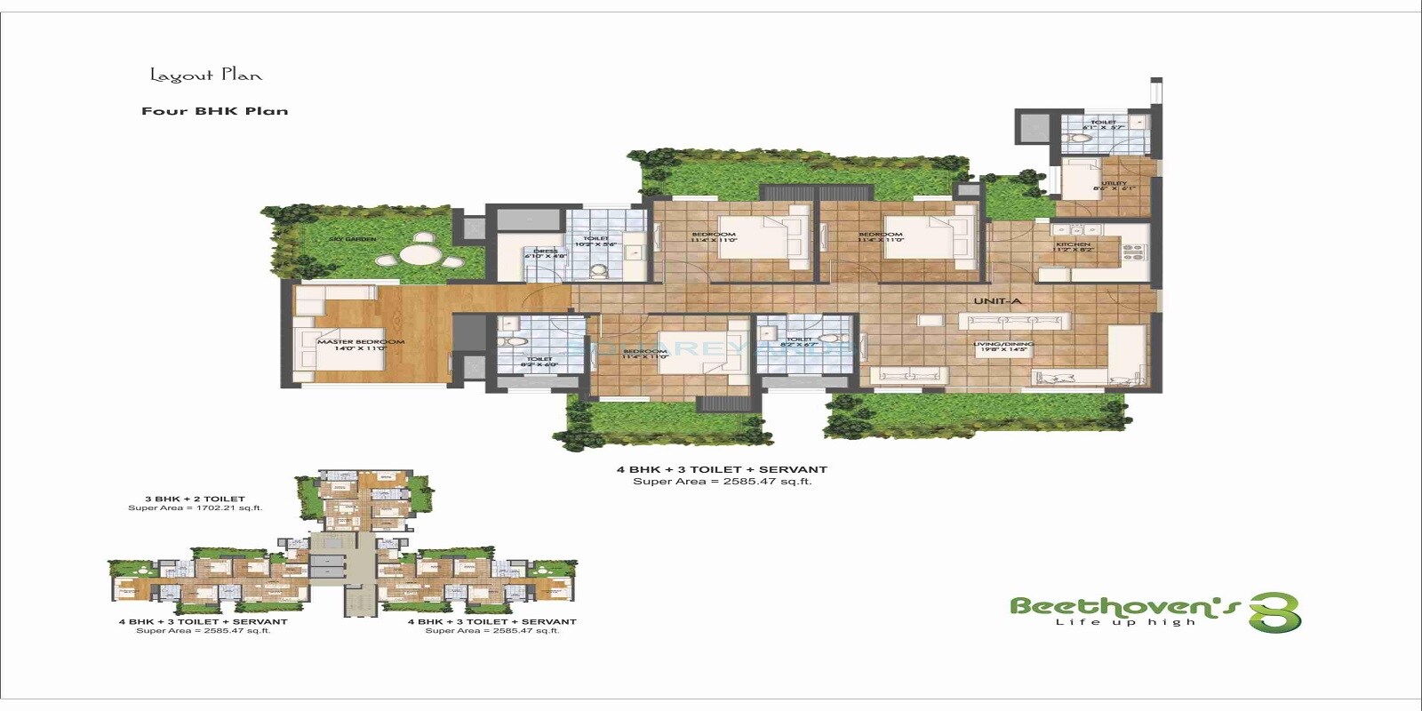 Floor plan of 4 BHK 2585 Sq. Ft. Apartment in Agrante Beethovens 8, Gurgaon
