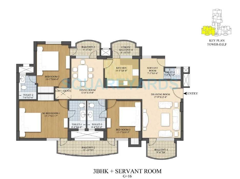 Floor plan of 3 BHK 1852 Sq. Ft. Apartment in Akme Raaga, Gurgaon