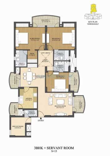 Floor plan of 3 BHK 2226 Sq. Ft. Apartment in Akme Raaga, Gurgaon