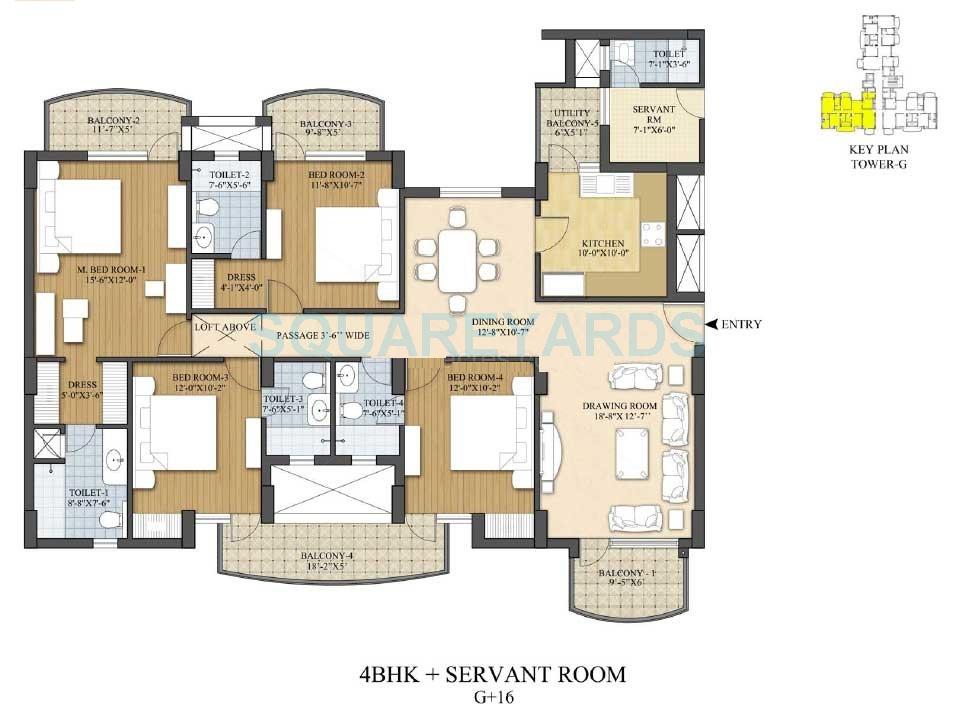 Floor plan of 4 BHK 2401 Sq. Ft. Apartment in Akme Raaga, Gurgaon