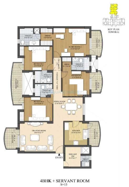 Floor plan of 4 BHK 2421 Sq. Ft. Apartment in Akme Raaga, Gurgaon